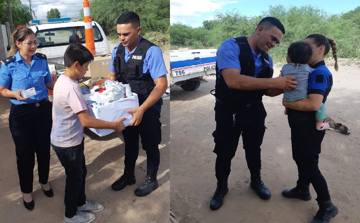CHEPES: Personal policial donaron ropa, calzado y alimentos a una familia del Barrio Santa Lucía 