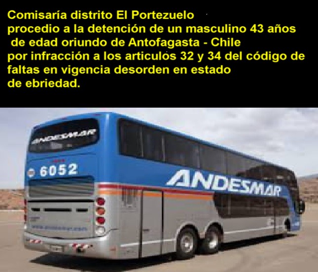 PORTEZUELO: Detienen a un chileno que viajaba en estado de ebriedad en un colectivo de larga distancia