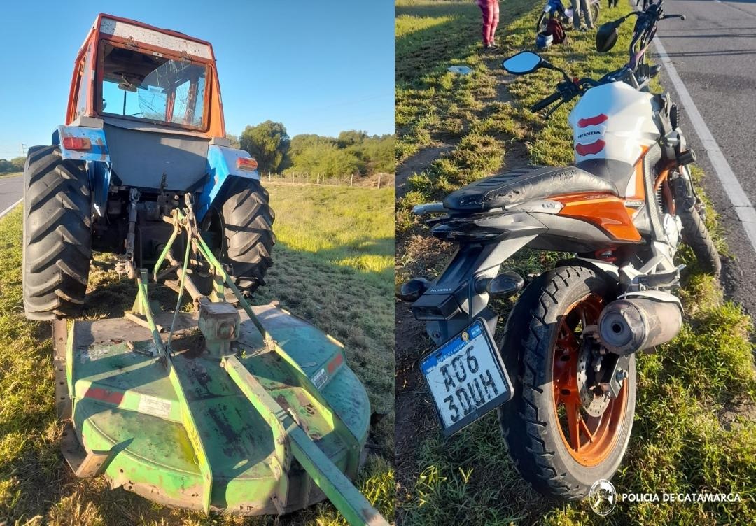 Motociclista chocó con un tractor