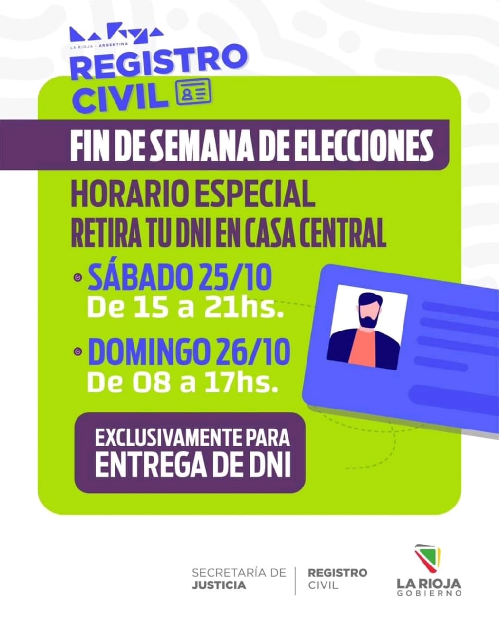 Horario especial del Registro Civil