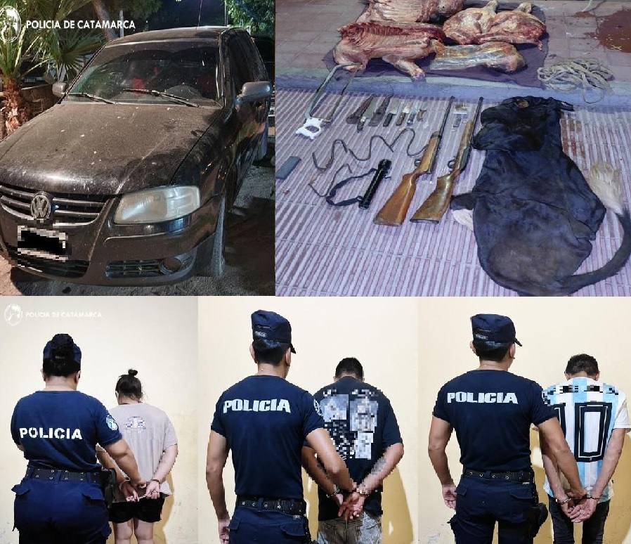 CATAMARCA: Aprehenden a tres personas, secuestran dos automóviles, un animal faenado y armas